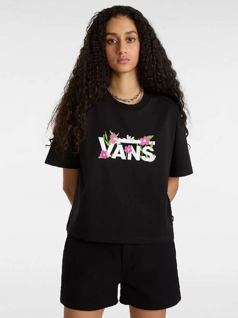 5/$25 Vans Floral Logo Black T-Shirt Fits Size Large